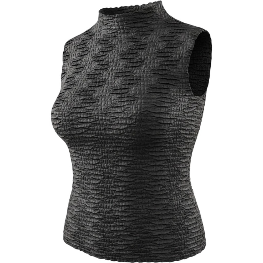 Rafaella Tank Top Womens Small Black Crinkle Textured Mock Neck Sleeveless